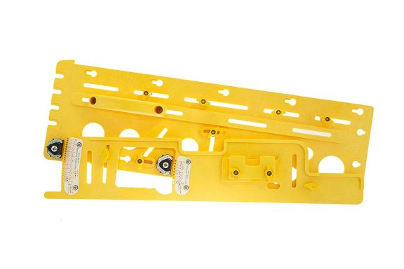 MICROJIG MICRODIAL tapering jig with yellow adjustable components.