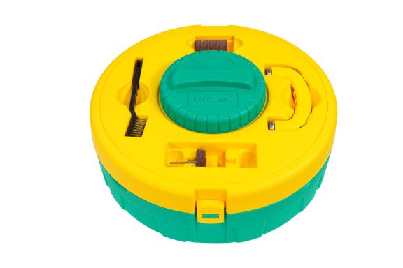 MICROJIG BLADECLEAN blade cleaning accessory with yellow and green components.